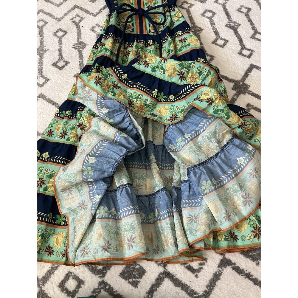 LUXXEL Navy Floral Puff Sleeve Button Front Tiered Maxi Dress Sz M NWT - Picture 11 of 16